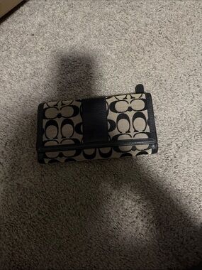Coach Beige Signature Canvas Wallet with Black Trim